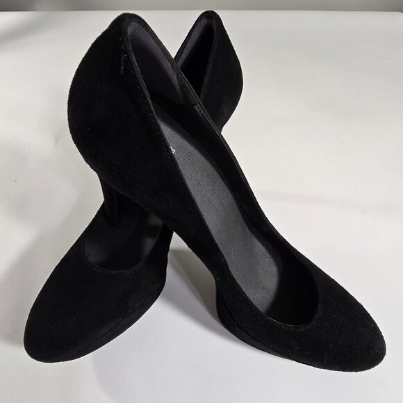 Stuart Weitzman Black Suede Platform Pumps Round Toe 7.5 N 5" Stiletto Heel - Picture 1 of 16